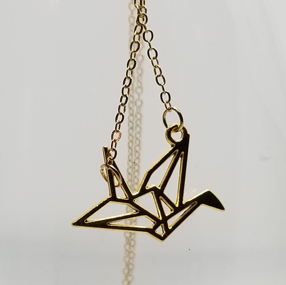 unique gold origami crane necklace